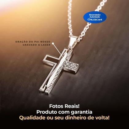 Imagem de Corrente Prata Fina  Masculina crucifixo pai nosso pingente  saquinho CCPN3 - Orizom