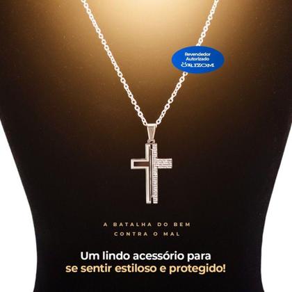 Imagem de Corrente Prata Fina  Masculina crucifixo pai nosso pingente  saquinho CCPN3 - Orizom