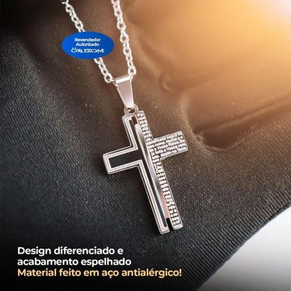 Imagem de Corrente Prata Fina  Masculina crucifixo pai nosso pingente  saquinho CCPN3 - Orizom