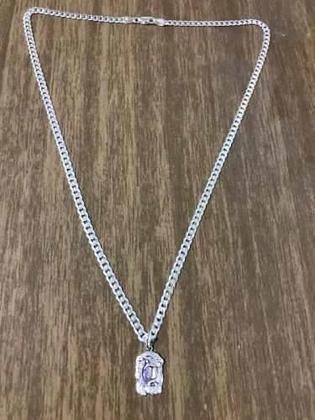 Imagem de Corrente Prata Maciça 925 Gurmet Flat 70cm Face Cristo