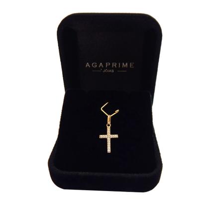 Imagem de Corrente Singapura Com Pingente Cruz Crucifixo Zircônias Ouro 18k 40 cm