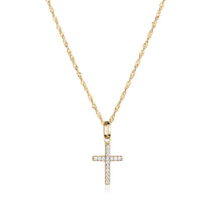 Imagem de Corrente Singapura Com Pingente Cruz Crucifixo Zircônias Ouro 18k 40 cm