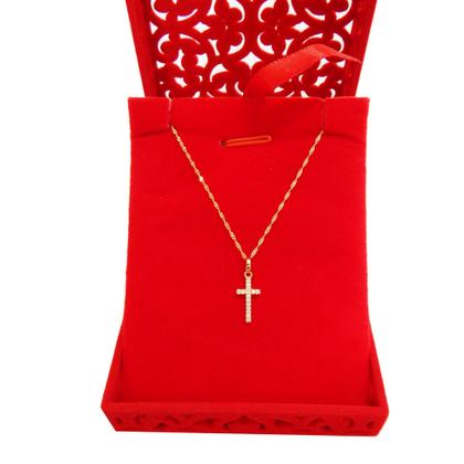 Imagem de Corrente Singapura Com Pingente Cruz Crucifixo Zircônias Ouro 18k 50 cm