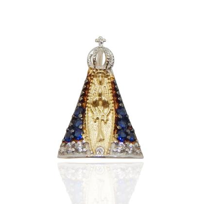 Imagem de Corrente Veneziana + Pingente Nossa Senhora Zircônias 12mm Em Ouro 18k 60 cm