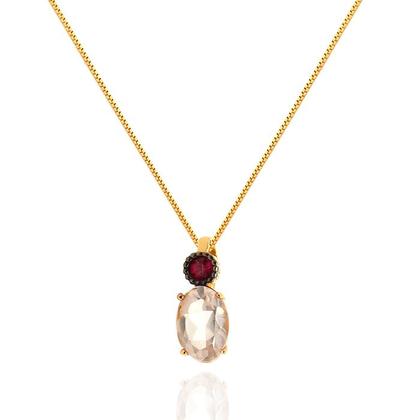 Imagem de Corrente Veneziana + Pingente Rubi e Quartzo Rosa Ouro 18k