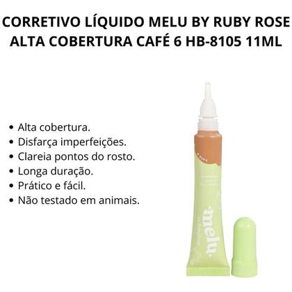 Imagem de Corretivo Líquido Melu By Ruby Rose Alta Cobertura Café 6 Hb-8105 11ml