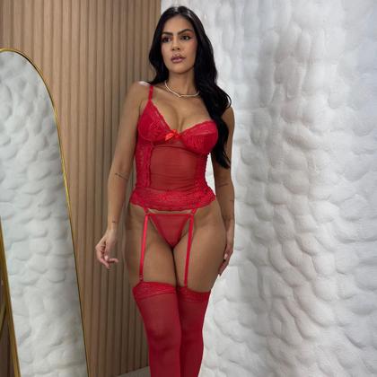 Imagem de Corselet Tule Com Meias Sandy