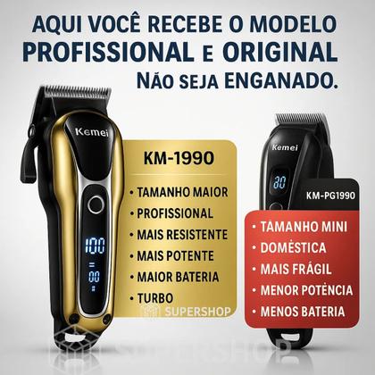 Imagem de Cortador de Cabelo Maquina de Cortar Turbo Profissional Sem Fio Kemei KM-1990