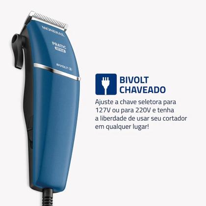 Imagem de Cortador De Cabelo Mondial Semi - Profissional Bivolt Pratic Style Azul - CR-10-BI
