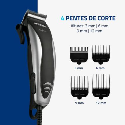 Imagem de Cortador de Cabelos Hair Stylo Mondial Preto e Prata CR-02