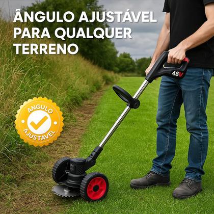 Imagem de Cortador De Grama Rocadeira Eletrica Com Rodas 2 Baterias 48v