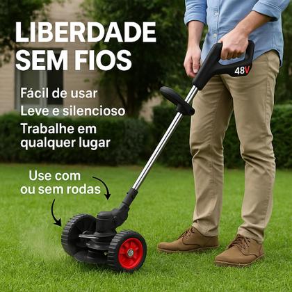 Imagem de Cortador De Grama Rocadeira Eletrica Com Rodas 2 Baterias 48v