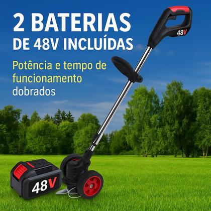 Imagem de Cortador De Grama Rocadeira Eletrica Com Rodas 2 Baterias 48v