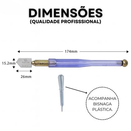 Imagem de Cortador De Vidro E Espelho Até 12mm Profissional Diamante C/ Bisnaga Riscador Vidraceiro