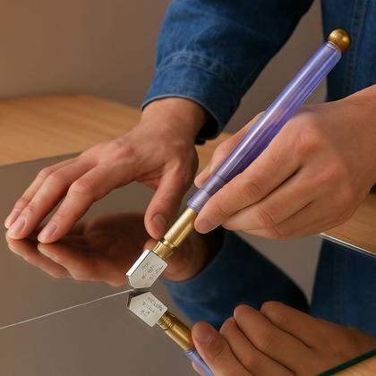 Imagem de Cortador De Vidro E Espelho Até 12mm Profissional Diamante C/ Bisnaga Riscador Vidraceiro