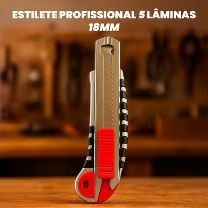 Imagem de Cortador Estilete Reforçado 18mm com 5 Lâminas de Alta Precisão