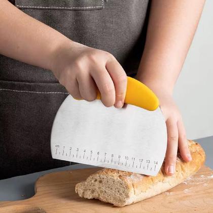 Imagem de Cortador Pizza Manual Espatula Misturador Massas Paes Tortas Verdura Em Inox Com Regua Medidas Professional