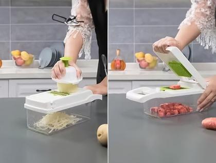 Imagem de Cortador Ralador Triturador Manual Multifuncional Para Legumes Vegetais 13 Peças Plástico E Aço