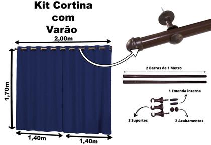 Imagem de Cortina 2 Metros Com Varão Incluso 2,80 x 1,70 Tecido Suede Prime