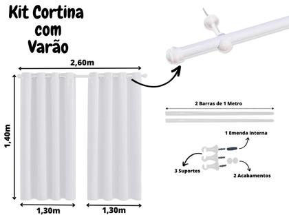 Imagem de Cortina 2,60m x 1,40m Para Quarto Com Varão Incluso Kit Completo Oxford