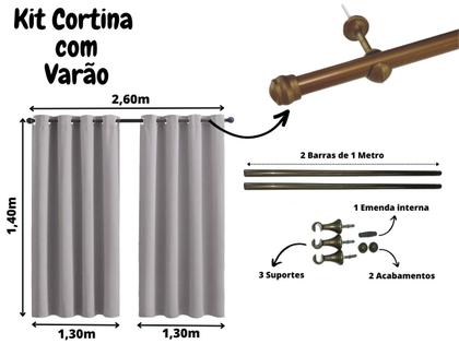 Imagem de Cortina 2,60m x 1,40m Para Quarto Com Varão Incluso Kit Completo Oxford