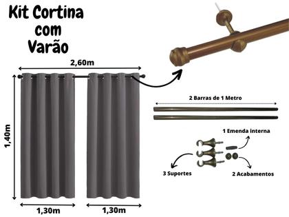 Imagem de Cortina 2,60m x 1,40m Para Quarto Com Varão Incluso Kit Completo Oxford