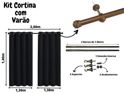 Imagem de Cortina 2,60m x 1,40m Para Quarto Com Varão Incluso Kit Completo Oxford