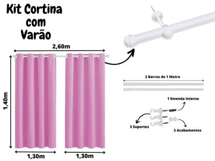 Imagem de Cortina 2,60m x 1,40m Para Quarto Com Varão Incluso Kit Completo Oxford