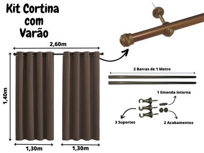 Imagem de Cortina 2,60m x 1,40m Para Quarto Com Varão Incluso Kit Completo Oxford