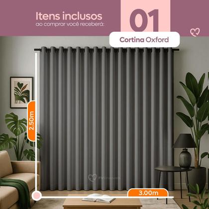Imagem de Cortina 3 Metros Tecido Oxford Grosso 3,00 X 2,50 Largura Pra Quarto Sala Janela Varão Simples Premium