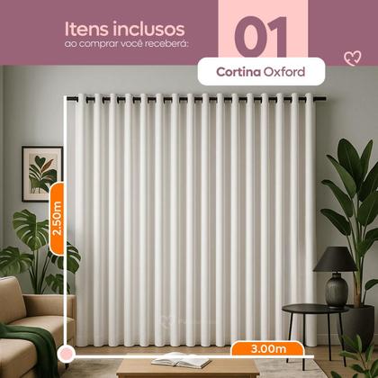 Imagem de Cortina 3 Metros Tecido Oxford Grosso 3,00 X 2,50 Largura Pra Quarto Sala Janela Varão Simples Premium