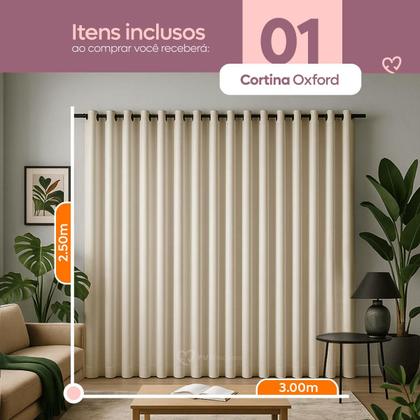 Imagem de Cortina 3 Metros Tecido Oxford Grosso 3,00 X 2,50 Largura Pra Quarto Sala Janela Varão Simples Premium