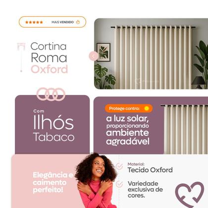 Imagem de Cortina 3 Metros Tecido Oxford Grosso 3,00 X 2,50 Largura Pra Quarto Sala Janela Varão Simples Premium