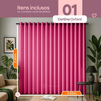 Imagem de Cortina 3 Metros Tecido Oxford Grosso 3,00 X 2,50 Largura Pra Quarto Sala Janela Varão Simples Premium
