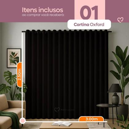 Imagem de Cortina 3 Metros Tecido Oxford Grosso 3,00 X 2,50 Largura Pra Quarto Sala Janela Varão Simples Premium