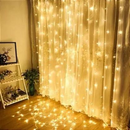 Imagem de Cortina 300 LEDs 3x2m Fio Transparente Decoração