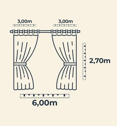 Imagem de Cortina 6 Metros Branca e Palha De Voil Com Forro Tecido Microfibra