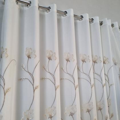 Imagem de Cortina Alto Padrão Voil Bordado Com forro Microfibra 4,00x2,30 para varão