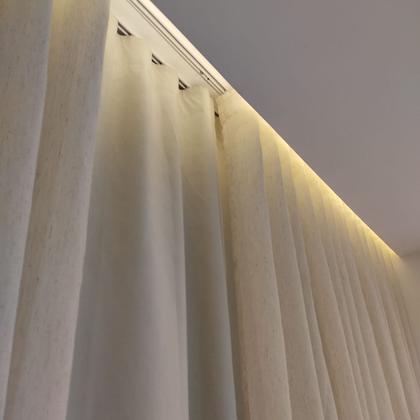 Imagem de Cortina Alto Padrão Wave Trilho Suíço Duplo  Voil Linho Com Forro Blackout 6,00x2,50