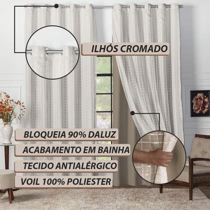 Imagem de Cortina Blackout Blecaute Longa Tecido com Voal Xadrez 5m