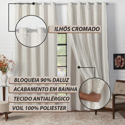 Imagem de Cortina Blackout Blecaute Longa Tecido com Voal Xadrez 5m