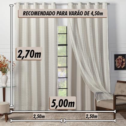 Imagem de Cortina Blackout Blecaute Longa Tecido com Voal Xadrez 5m