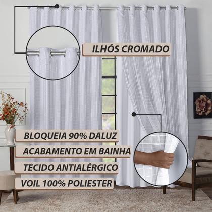 Imagem de Cortina Blackout Blecaute Longa Tecido com Voal Xadrez 5m