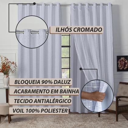 Imagem de Cortina Blackout Blecaute Longa Tecido com Voal Xadrez 5m