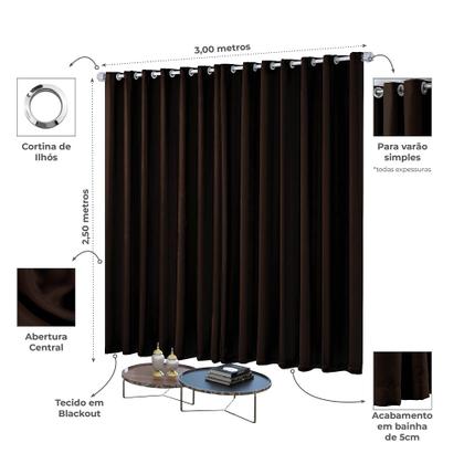 Imagem de Cortina Blackout Blecaute Quarto Sala em Tecido 3,00m x 2,50m com Ilhós Cromado Solaris