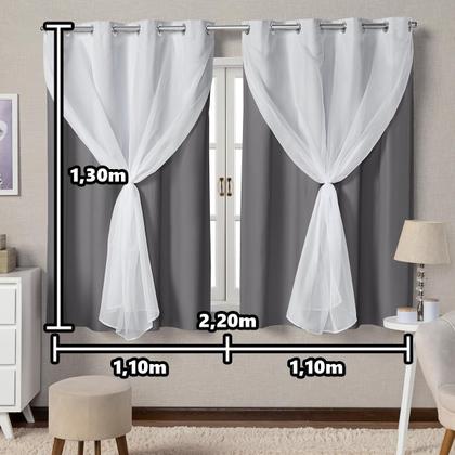 Imagem de Cortina Blackout Com Voil 2 Metros PVC 2,20x1,30 Para Varão