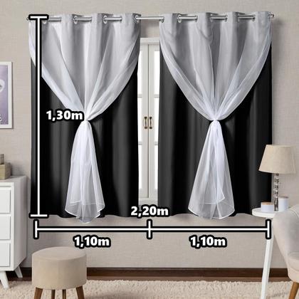 Imagem de Cortina Blackout Com Voil 2 Metros PVC 2,20x1,30 Para Varão