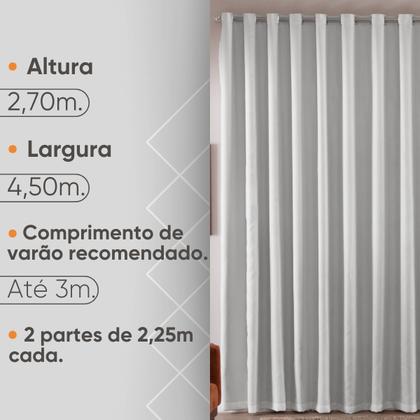 Imagem de Cortina Blackout Moderno Cor Gelo 4,50x2,70 Ilhós Cromado