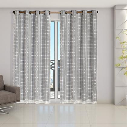 Imagem de Cortina Blackout Prata com Voil Xadrez 2,80 m x 2,30 m Bege