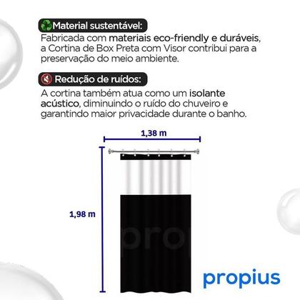 Imagem de Cortina Box Banheiro Gancho Preta Antimofo Tecido Pvc